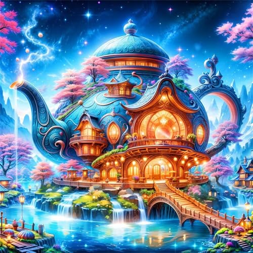 Puzzles 500 Teile Erwachsene,45x45 cm Lernspiel Herausforderung Spielzeug 500 Teile Fantasy Teekannenhaus Puzzles für Erwachsene von Yeecer