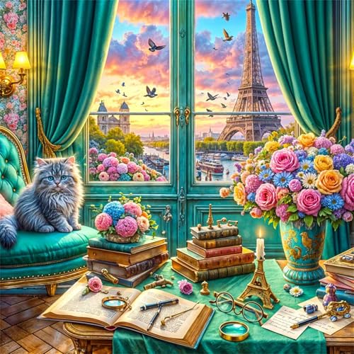 Puzzles 500 Teile Erwachsene,45x45 cm Lernspiel Herausforderung Spielzeug 500 Teile Hausstrauß Katze Puzzles für Erwachsene von Yeecer