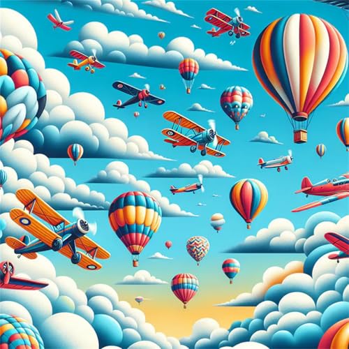Puzzles 500 Teile Erwachsene,45x45 cm Lernspiel Herausforderung Spielzeug 500 Teile Himmel Flugzeug Ballons Puzzles für Erwachsene von Yeecer