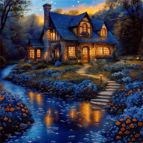 Puzzles 500 Teile Erwachsene,45x45 cm Lernspiel Herausforderung Spielzeug 500 Teile Hüttenwald am Seeufer Puzzles für Erwachsene von Yeecer