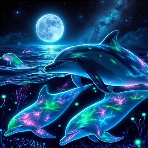 Puzzles 500 Teile Erwachsene,45x45 cm Lernspiel Herausforderung Spielzeug 500 Teile Mondmeerdelfine Puzzles für Erwachsene von Yeecer