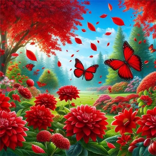 Puzzles 500 Teile Erwachsene,45x45 cm Lernspiel Herausforderung Spielzeug 500 Teile Rote Blume Schmetterling Landschaft Puzzles für Erwachsene von Yeecer