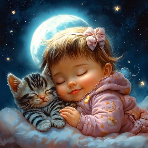 Puzzles 500 Teile Erwachsene,45x45 cm Lernspiel Herausforderung Spielzeug 500 Teile Schlafendes Katzenmädchen Puzzles für Erwachsene von Yeecer