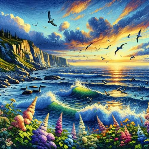 Puzzles 500 Teile Erwachsene,45x45 cm Lernspiel Herausforderung Spielzeug 500 Teile Sonnenuntergang Meer Landschaft Puzzles für Erwachsene von Yeecer