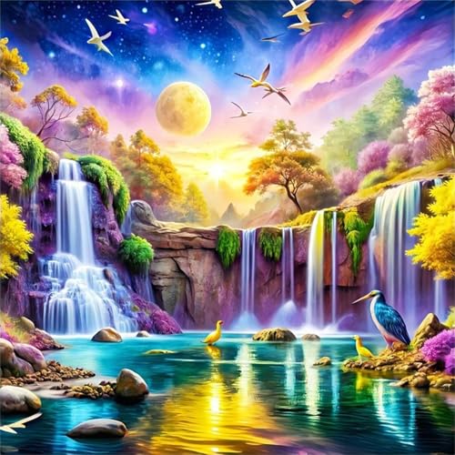 Puzzles 500 Teile Erwachsene,45x45 cm Lernspiel Herausforderung Spielzeug 500 Teile Wasserfall See Vögel Puzzles für Erwachsene von Yeecer