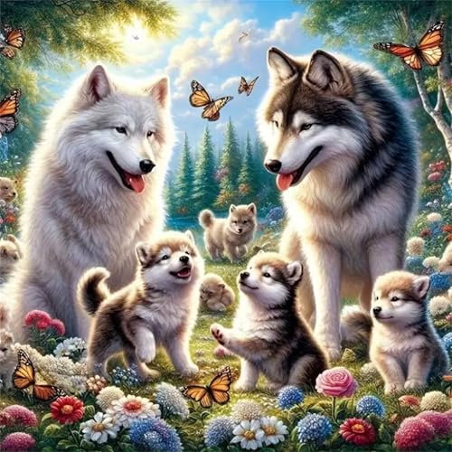 Puzzles 500 Teile Erwachsene,45x45 cm Lernspiel Herausforderung Spielzeug 500 Teile Woods Husky Familie Puzzles für Erwachsene von Yeecer