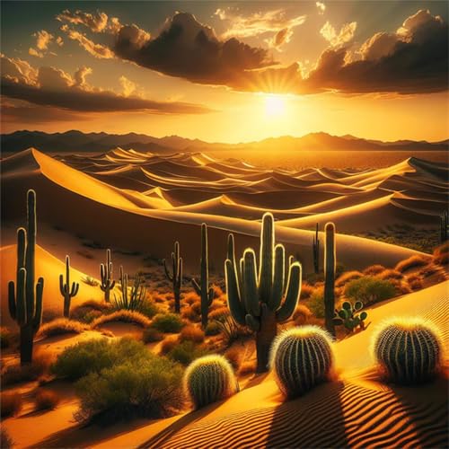 Puzzles 500 Teile Erwachsene,45x45 cm Lernspiel Herausforderung Spielzeug 500 Teile Wüstenkaktus-Sonnenuntergang Puzzles für Erwachsene von Yeecer