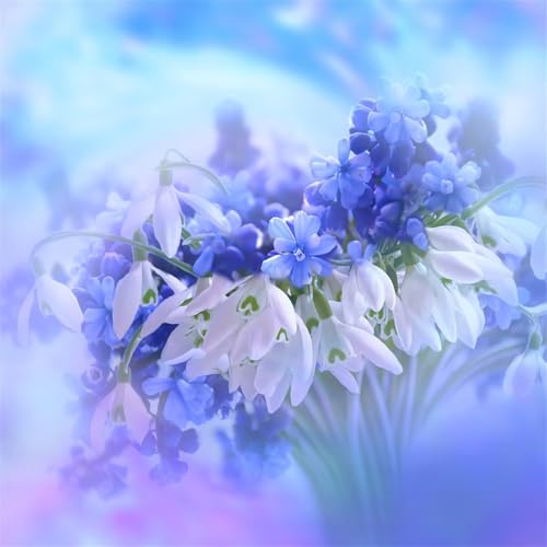 Puzzles 500 Teile Erwachsene,45x45cm Holzpuzzle, Puzzle für Erwachsenes Lernspiel Herausforderung Spielzeug 500 Teile Blaue Blumen Puzzles für Erwachsene Kinder von Yeecer
