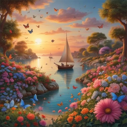 Puzzles 70 Teile Erwachsene,16x16 cm Lernspiel Herausforderung Spielzeug 70 Teile Küstenlandschaft Blumen Puzzles für Erwachsene von Yeecer