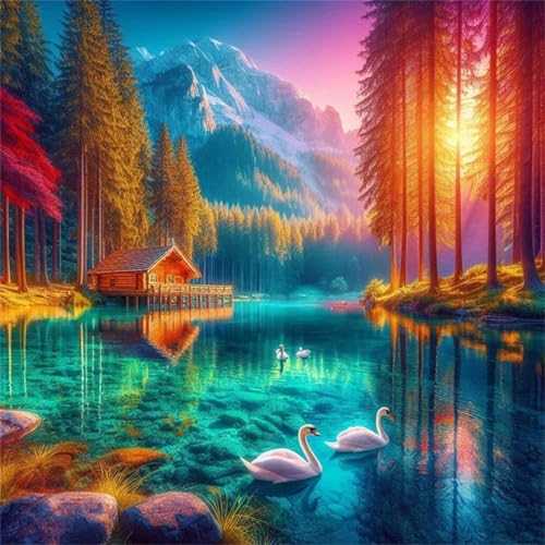 Puzzles 70 Teile Erwachsene,16x16 cm Lernspiel Herausforderung Spielzeug 70 Teile Lakeside Cottage Schwäne Puzzles für Erwachsene von Yeecer