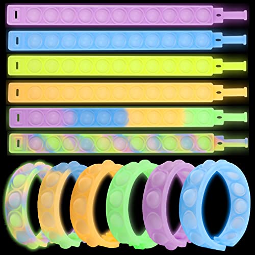 Yeefunjoy 12 Stück Fluoreszierendes Pop it Fidget Toy Set, Pop Bubble Fidget Armband Spielzeug Set, Anti Stress Spielzeug, Fidgets Toys für Kinder und Erwachsene von Yeefunjoy