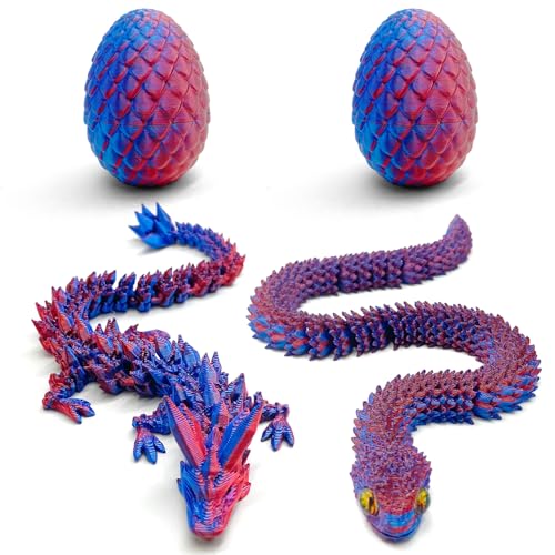 Yeefunjoy 2 Stück 3D Printed Drachenei Schlangenei, Beweglicher 3D Gedruckter Drache Schlange Figuren Realistische Drachen Ei Kristalldrache Fidget-Spielzeug Wohnkultur Schlangenei Ostereierfüller von Yeefunjoy