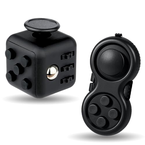 Yeefunjoy 2Pcs Anti-Stress Würfel Spielzeug, Fidget Toy Cube, Fidget Pad Controller zum Stressaubbau bei Nervösität für ADD, ADHS, Autismus, Teenager, Kinder, Erwachsene (Schwarz) von Yeefunjoy