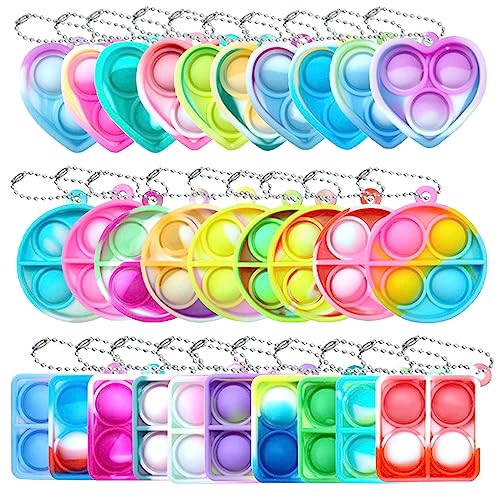 Yeefunjoy 30 Stück Mini Silikon Schlüsselanhänger, Pop Push It Fidget Toy, Schlüsselbund, Squeeze Poppet Bubble Finger Stress Reliever Anti-Angst für Kinder Erwachsene von Yeefunjoy