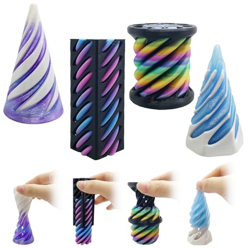 Yeefunjoy 4 Stück Impossible Conical Passthrough Sculpture,3D Gedruckte Cone Pyramide Passthrough Skulpture Fidget Spielzeug Spirale quadratischer Zylinder Anxiety Relief Geschenk Kinder Erwachsene von Yeefunjoy