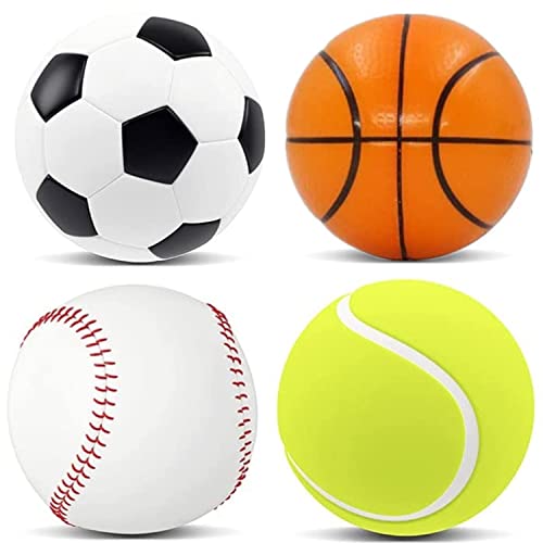 Yeefunjoy 4 Stück Stressball Streßball Knautschball Antistressball lustige Gesichter Softball Squeeze Bälle, Finger Übung/Stress Relief Emotionale Spielzeug - Fußball Basketball Baseball Tennisball von Yeefunjoy