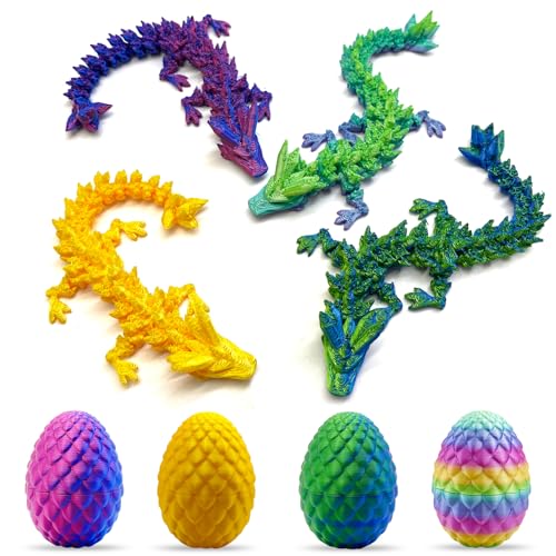 Yeefunjoy 4Stück 3D-Gedruckter Drache mit Drachenei, Bewegliche Gelenke Drachenspielzeuge, MysteriöSes Artikuliertes Kristall Drachen Ei Zappelspielzeug Kinder Geschenk Easter Dracheneier Wohnkultur von Yeefunjoy