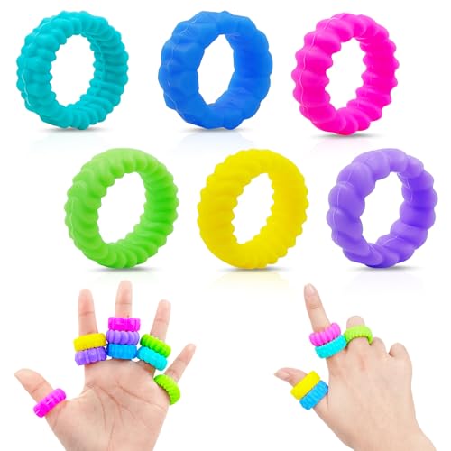 Yeefunjoy 6 Stück Fidget Akupressurringe Rings, Finger Sensorische Fingermassagering Geräuschlose Entspannende zum Stressabbau für Kinder und Erwachsene Weihnachten Geburtstag Party Taschen Fillers von Yeefunjoy
