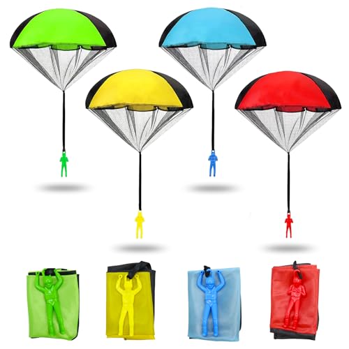 Yeefunjoy Fallschirm Spielzeug Kinder, 4 Stück Fallschirmspringer Spielzeug Outdoor Spiele für Kinder, Wurf Parachute Spiele, Fallschirm Wurfspiel Kinder, Mitgebsel Kindergeburtstag Gastgeschenke von Yeefunjoy