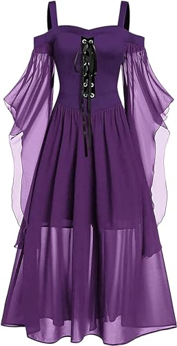 Yeehliny Mittelalter Kleidung Damen Gothic Kleid Mittelalter Kleid Mit Trompetenärmel Gothic Kleidung Renaissance Kleid Halloween Kostüm Vintage Steampunk Kleid Abendkleid von Yeehliny