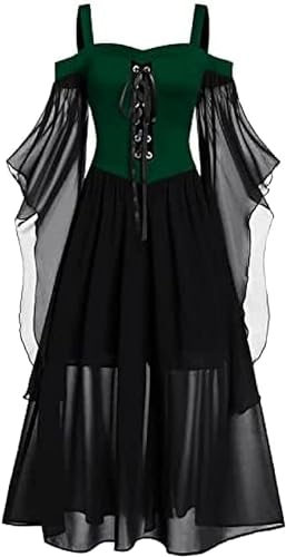 Yeehliny Mittelalter Kleidung Damen Gothic Kleid Mittelalter Kleid Mit Trompetenärmel Gothic Kleidung Renaissance Kleid Halloween Kostüm Vintage Steampunk Kleid Abendkleid von Yeehliny