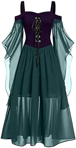 Yeehliny Mittelalter Kleidung Damen Gothic Kleid Mittelalter Kleid Mit Trompetenärmel Gothic Kleidung Renaissance Kleid Halloween Kostüm Vintage Steampunk Kleid Abendkleid von Yeehliny