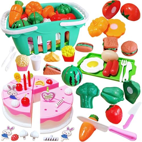 68 Stück Kinder Küchenzubehör, Kuchen Gemüse Obst Schneiden Spielzeug, Kinder Lernspielzeug aus Kunststoff, geeignet für Weihnachten, Geburtstag, Kindertag Geschenke für Jungen und Mädchen von Yeelan