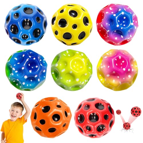 Moon Ball 7 cm, 8 PCS Jump Ball,Hohe Springender Gummiball,Space Ball,Springball,Bouncing Ball,Jumping Ball für Kinder Geeignet für Innen und Außen,Zufällige Farben,4 einfarbige+4 Bunte von Yeelan