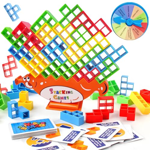 Yeelan Tetra-Tower Spiel, 64 Stück Balance Spiel, Lustige stapelspiel Mit EIN Strafendes Rad, Stack Attack Spiel mit Mehreren Spielern, Team Tower-Spiel für Kinder und Erwachsene von Yeelan
