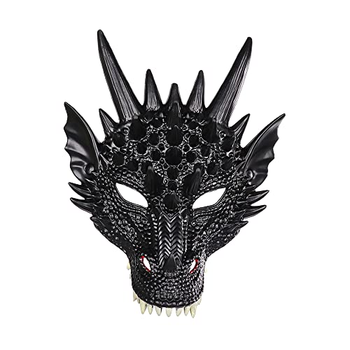 Yeeteesy Halloween Drachen Maske Maskerade Drachenmaske Cosplay Party Geschenk Requisiten für Kinder Jungen Mädchen und Erwachsene (Maske Schwarze) von Yeeteesy