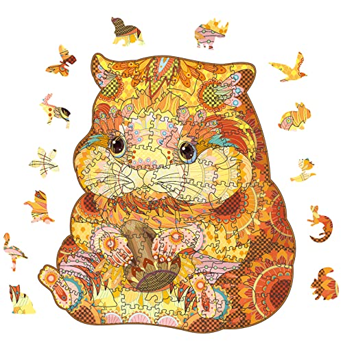 Yefun Holzpuzzle Erwachsene, Jigsaw Puzzle Erwachsene, 100 Teile Hamster Forma Animale Holzpuzzle für Erwachsene und Kinder, Wooden Tiere Puzzle Geschenkpackung 18X19.6cm von Yefun