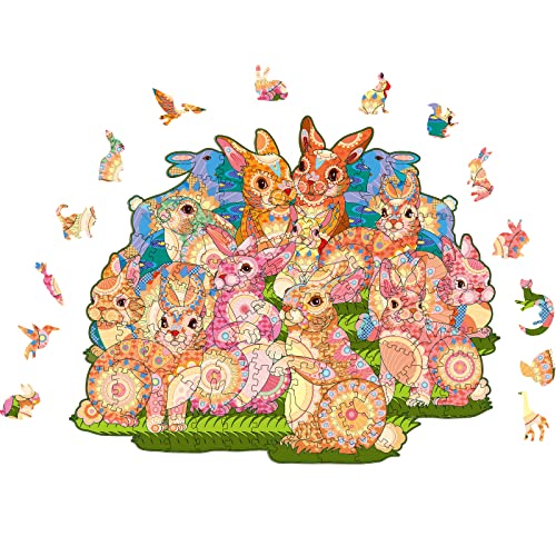 Yefun Holzpuzzle Erwachsene, Jigsaw Puzzle Erwachsene, 100 Teile Kaninchen Forma Animale Holzpuzzle für Erwachsene und Kinder, Wooden Tiere Puzzle Geschenkpackung 17X21CM von Yefun