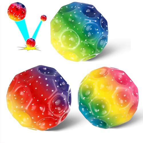 Yefun 3 Stück Moon Ball, Boulder Ball, Jump Ball, Extreme High Bouncing Ball, Space Ball, Verbessern Hand-Auge Koordination, Einfach zu greifen und zu fangen, Flummies für Kinder(Rainbow) von Yefun