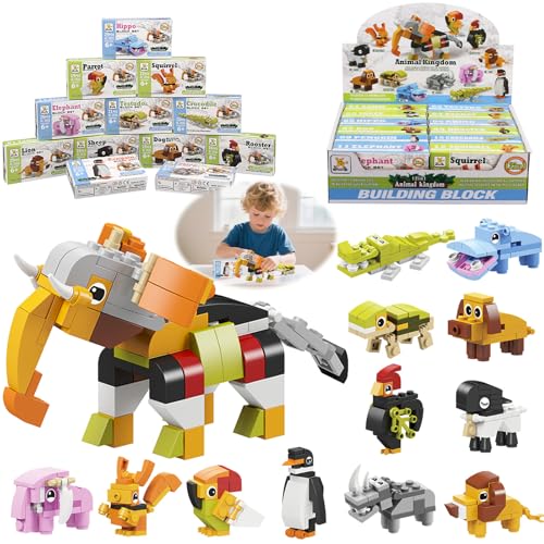 Yegookay 12 IN 1 Mammut Tierwelt Bausteine Spielzeug Set Mitgebsel Kindergeburtstag Gastgeschenke für Kinder ab 6 7 8 9 10+ Vater-Kind-Projekte Klemmbausteine Tier Block Transformer Tiere Stapelspiel von Yegookay