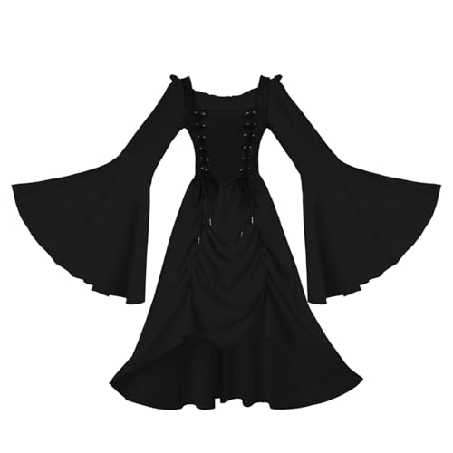 Yejue Mittelalterliches Renaissance-Kleid, ausgestellte Ärmel, unregelmäßiger Saum, elegant, viktorianisch, königlicher Ball, Steampunk, Theaterkleid, Schwarz, S Yejue Mittelalterliches Renaissance-Kleid, ausgestellte Ärmel, unregelmäßiger Saum, elegant, viktorianisch, königlicher Ball, Steampunk, Theaterkleid, Schwarz, S von Yejue