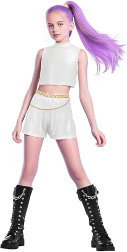 Yelingling EATAN Kpop Hunters - Rumi Mädchen Kostüm, Koreanischer Popstar Rumi Stimmkostüm, Bühnenkostüm, Idol Sängerin Outfit, Weiß, Abendkleid (Weiß, 110) von Yelingling