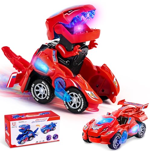 Yellcetoy Dinosaurier Transform Auto Transforming Spielzeug Elektrische Dinosaurier SpielzeugAuto Geschenk für Jungen Kinder ab 3 4 5 6 7 8 9 Jahre Switch and Go Dino Roboter Cars mit Licht und Musik von Yellcetoy