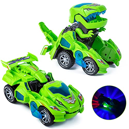 Yellcetoy Dinosaurier Transform Auto Transformator Spielzeug Automatische Transformierung Dinosaurier Spielzeug Auto mit Blinkenden Lichtern und Sound Auto Spielzeug für 3-7 Jahre alte Jungen Mädchen von Yellcetoy