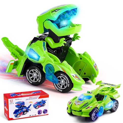 Yellcetoy Dinosaurier Transform Auto, Transformator Dino Spielzeug mit Musik und Licht Automatische Transforming Dinosaur Car für 3 4 5 6 7 Jahre Jungen Grün von Yellcetoy