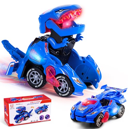 Yellcetoy Dinosaurier Transform Auto Transforming Spielzeug Automatische Transformierung Dinosaurier Spielzeug Auto mit Blinkenden Lichtern und Sound Auto Spielzeug für 3-7 Jahre alte Jungen Mädchen von Yellcetoy