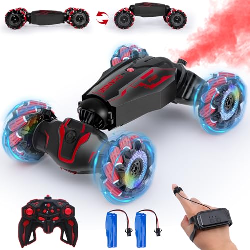 Yellcetoy Ferngesteuertes Handgesteuertes Auto, 4WD Handgeführtes Stunt Auto mit Musik Licht & Sprühen Handsteuerung, 2,4 GHz 360° Drehung RC Car mit Batterien für Kinder Junge 6 7 8 9 10 12 Jahre Rot von Yellcetoy