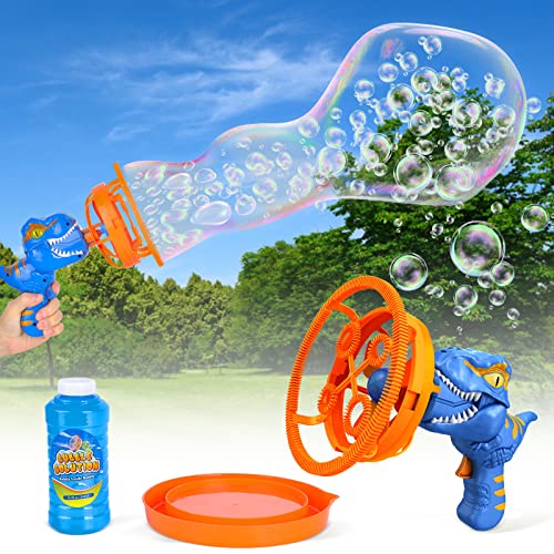 Yellcetoy Seifenblasenmaschine Kinder, Dinosaurier Blase in Blase Seifenblasen Maschinen mit 250ml Seifenblasen Flüssigkeit, Sommer Draußen Spielzeug für Jungen Mädchen ab 3 4 5 6 7 8 Jahre Blau von Yellcetoy