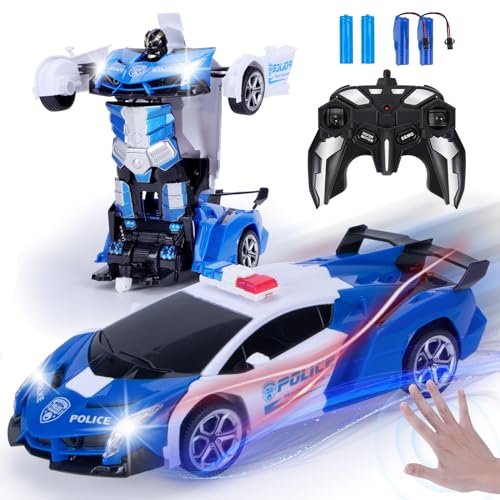 Yellcetoy Transform Spielzeug Ferngesteuertes Auto, Roboter Auto mit Handgesten Sening LED Licht Musik & Sound Effekt, Polizei Auto mit 2,4Ghz Fernbedienung Akkus, Kinder Junge Geschenke ab 3-10 Jahre von Yellcetoy