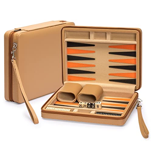 Yellow Mountain Imports Reisespielset Backgammon in Magnetischer Lederoptik, Bozcaada -mit Magnetischen Spielsteinen, 23,5-Zentimeter-Spielbrett von Yellow Mountain Imports