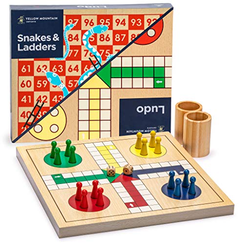 Yellow Mountain Imports 2-in-1 Schlangen und Leitern, und Ludo Spielset aus Holz - 29 Zentimeter von Yellow Mountain Imports