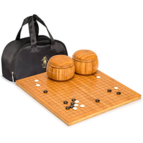 Yellow Mountain Imports Bambus 2 Zentimeter Wendbar 19 x 19/13 x 13 Go-Spielbrett-Set mit Doppelt Konvexen Melamin-Steinen und Bambus-Schalen - Klassisches Strategie-Brettspiel (Baduk/Weiqi) von Yellow Mountain Imports