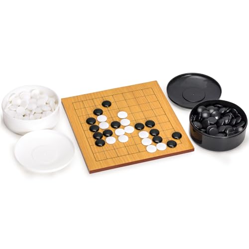 Yellow Mountain Imports Buchenholz-Furnier 1 Zentimeter Geätztes 9 x 9 Go-Spielbrett-Set für Anfänger mit Einseitig Konvexen Melamin-Steinen - Klassisches Strategie-Brettspiel (Baduk/Weiqi) von Yellow Mountain Imports