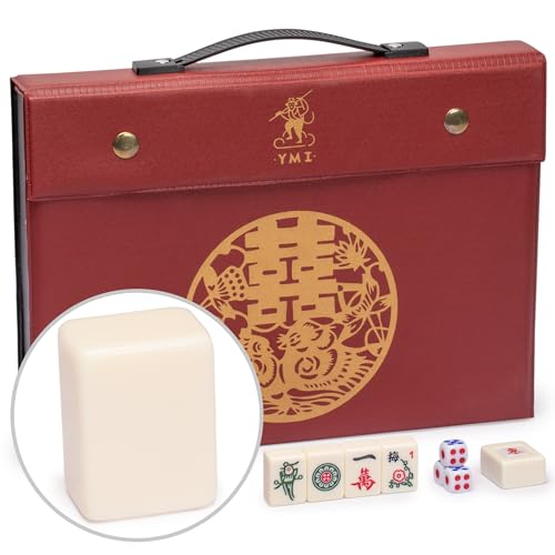 Yellow Mountain Imports Chinese Mahjong Set, Classic Ivory with 146 Ivory Colored Small Tiles, Vinyl Case, Wind Indicator and Dice - for Chinese Style Gameplay Only [經典象牙」中國麻將] von Yellow Mountain Imports
