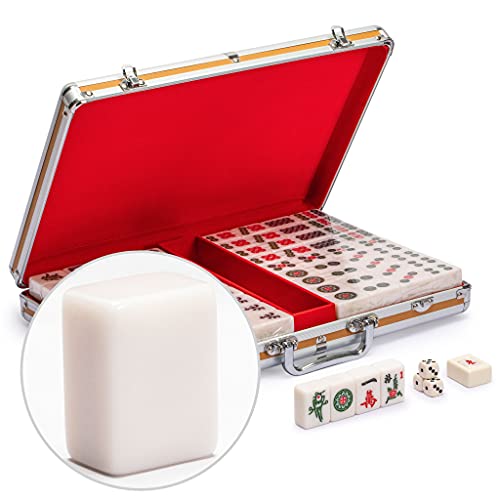 Yellow Mountain Imports Chinesisches Mahjong-Spielset in Championgröße - mit 146 Großen Ziegeln und Aluminiumkoffer, 3 Würfeln und einem Windanzeiger - für die chinesische Spielweise von Yellow Mountain Imports