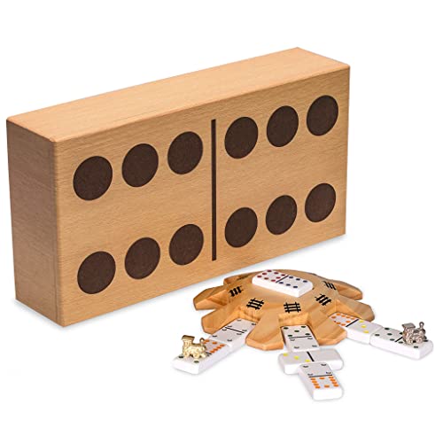 Yellow Mountain Imports Mexican Train Komplettset Doppel-12er Dominosteine (Augen/Pips), Hölzernes Hub/Mittelstück, Gegossene Train Marker von Yellow Mountain Imports